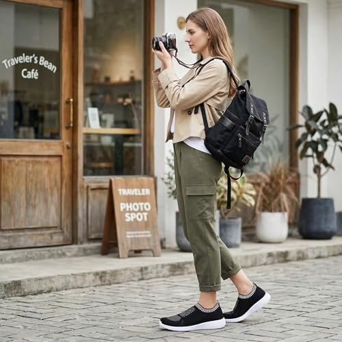 Image of konhill Womens Walking Shoes Slip On Sneakers Breathable Mesh Lightweight Casual Footwear for Daily Commute