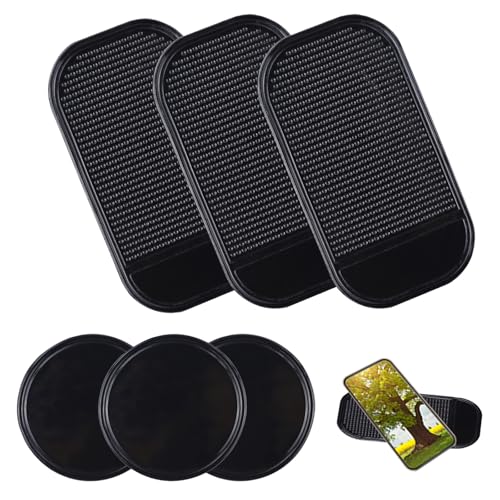 Tappetino antiscivolo per cruscotto auto, 6 pezzi, tappetino di fissaggio in silicone, forte aderenza, per decorazione, occhiali, telefono cellulare (rotondo, rettangolare)