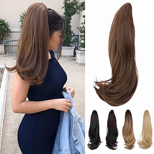 Ponytail Extensions Claw Clip In Ponytail Hair Extensions Ponytail Extension Brown Curly Ponytail Hair Extension for Women Heat Resistant Synthetic Hairpieces Ponytail for Girl Daily Party Use 14Inch