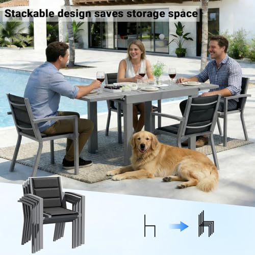 JUMMICO Garten Balkon Möbel Set Aluminium Leichtgewicht Stapelbare Stühle mit Textilpolster Stabil und Einfach Montiert,4 Personen Set