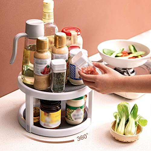 360 Rotation Double couche Organisateur de Cabinet Épices Rack Rangement Garde-manger Table tournante 25 cm - Gris