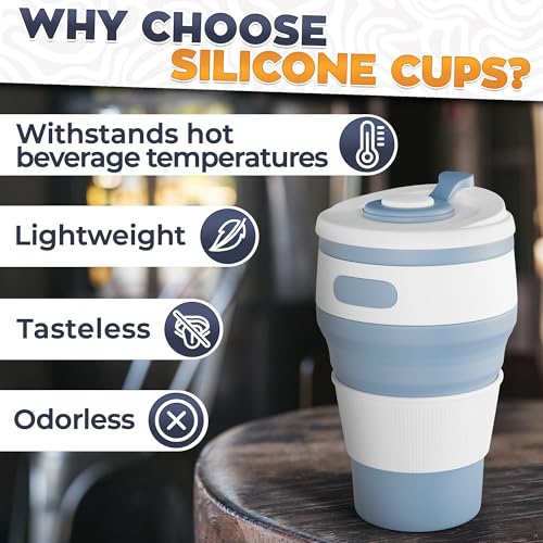 2-Pack Collapsible Cups for Traveling Reusable – 11oz Leakproof Coffee Travel Mug, Silicone, Foldable and Portable for Hiking, Camping, Office | Lightweight and Collapsible Coffee Cups for Outdoor Use by Tesorrio - Image 3
