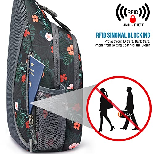 Image of G4Free Sling Bag for Men Women, RFID Blocking Crossbody Bag, Daily, Travel | Durable Polyester Fabric, 10L, Perfect for work, shopping, Outdoor, Hiking, Reversible Shoulder Strap (Black with Flowers)