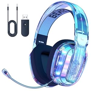 BENGOO Wireless Gaming Headset for PS5, PS4, PC, Switch, Mac, 2.4GHz USB Over Ear Gaming Headphones with Crystal RGB Lights, Bluetooth 5.3, Noise Isolating Microphone, 3.5mm Wired for Controller