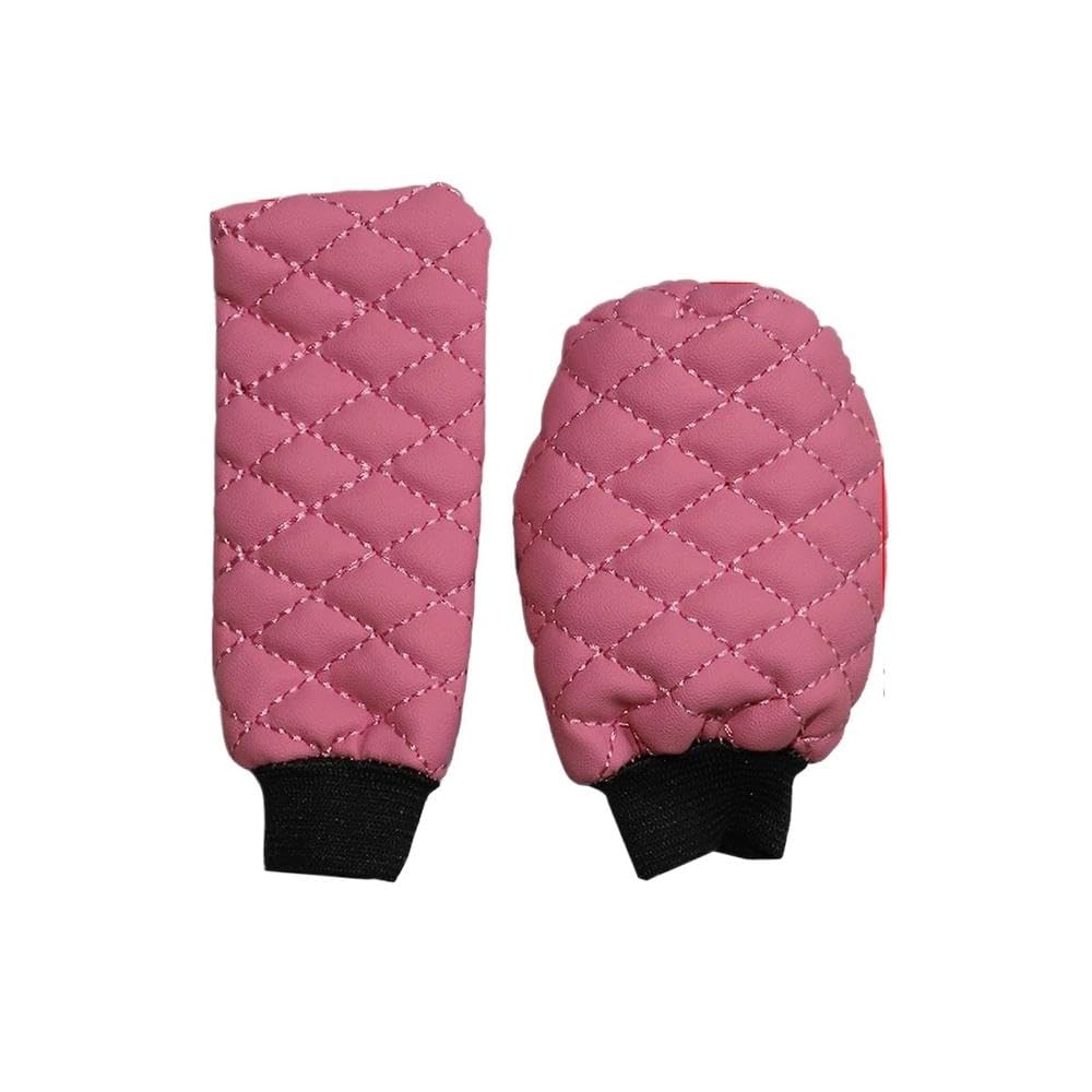 HYASDBWE 2 Pcs PU Leather Car Handbrake Cover Manual Gear Handle Set Automotive Supplies Car Accessories Gear Shifter Parts(Pink)