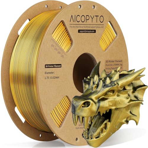 Image of Dual Color Silk PLA 3D Printer Filament 1.75mm,Dual Color 2-in-1 Gold-Black Silk Filament 1KG Spool (2.2lbs) Dimensional Accuracy Probability + /- 0.02mm Fit Most FDM 3D Printers, Black-Gold