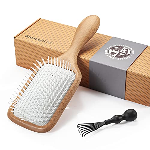 AmazerBath Wooden Paddle Brush, Paddle Hair Brush for Women Men, Wooden Hair Brush for Thick Hair, Strengthen and Detangle Hair, Reduce Hair Loss, Massage Scalp, Gift Box and Cleaning Tool Included AmazerBath Wooden Paddle Brush, Paddle Hair Brush for Women Men, Wooden Hair Brush for Thick Hair, Strengthen and Detangle Hair, Reduce Hair Loss, Massage Scalp, Gift Box and Cleaning Tool Included