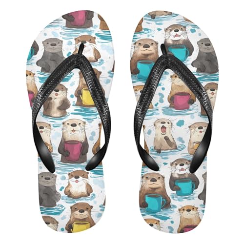 ALAZA Cute Cartoon Otter Flip Flops for Women Fashion Beach Slippers Comfort Mens Flip Flops Non-Slip Rubber Shower Slippers Sandal for Hotel Travel Sport,XS