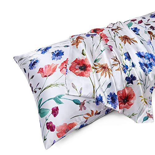 Image of MR&HM Satin Body Pillow Cover, Soft and Breathable Body Pillow Case with Envelope Closure, Cooling and Silky Long Pillowcase for Hair and Skin,Grey (20x54, Floral Mixted)