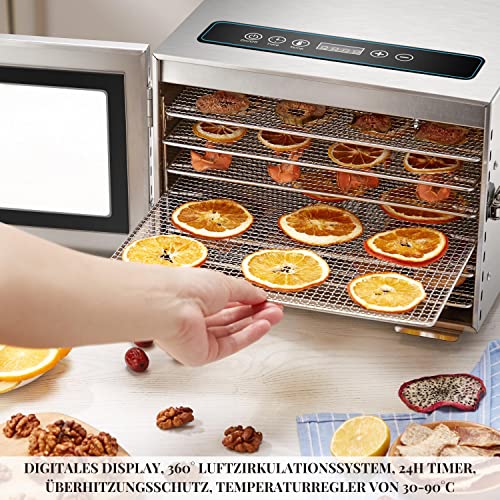 Edelstahl Dörrautomat mit Temperaturregler | 24h Timer | 360° Luftzirkulationssystem | Dörrer | (30-90°C) | Dörrgerät | Obsttrockner | Obst und Fleisch- Dörrapparat | Digitales Display | 6 Etagen – Bild 7
