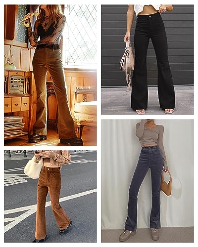 Corduroy Pants for Women High Waist Flare Pants Vintage Baggy Wide Leg Bell Bottom Trousers Pants with Pockets4