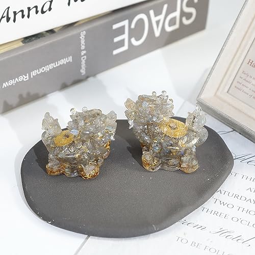 Nupuyai 2pcs Labradorite Crystal Stone Animal Statue Gold Coin Dragon Turtle Figure Set - Image 4