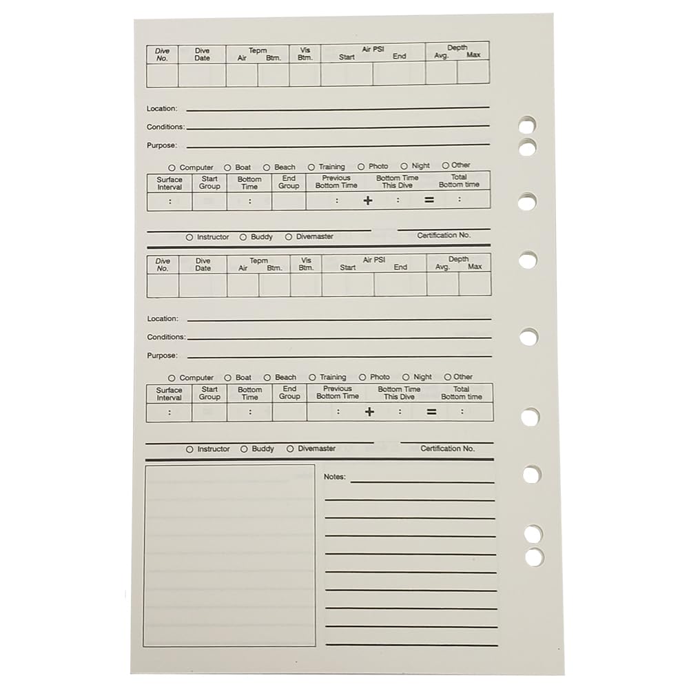 JCS Scuba Diving Log Book Refill 50 Log Pages