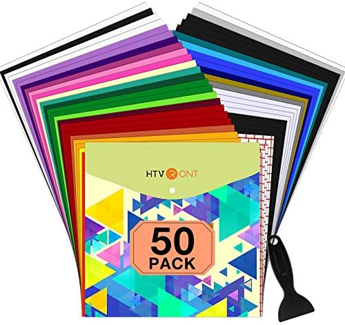 HTVRONT Permanent Vinyl, Adhesive Vinyl for Cricut - 45 Vinyl Sheets 12" x 12" & 5 Transfer Tape Sheets Set for Craft Projects, Signs, Scrapbooking (Multi Color 50pack)