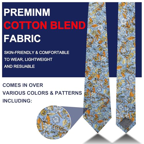 Image of Mantieqingway Men's Skinny Tie, Cotton Floral Ties for Men Wedding Necktie for Groom, Groomsmen, Missions, Dances