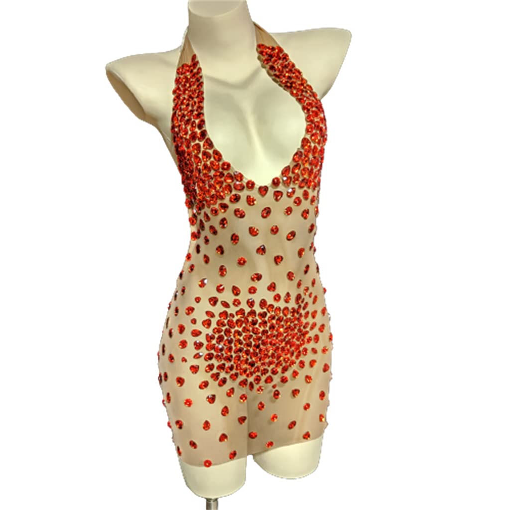 YYDS Vestido corto transparente con pedrería, vestido de baile de mujer con cuello de barco, sin espalda, vestido de noche
