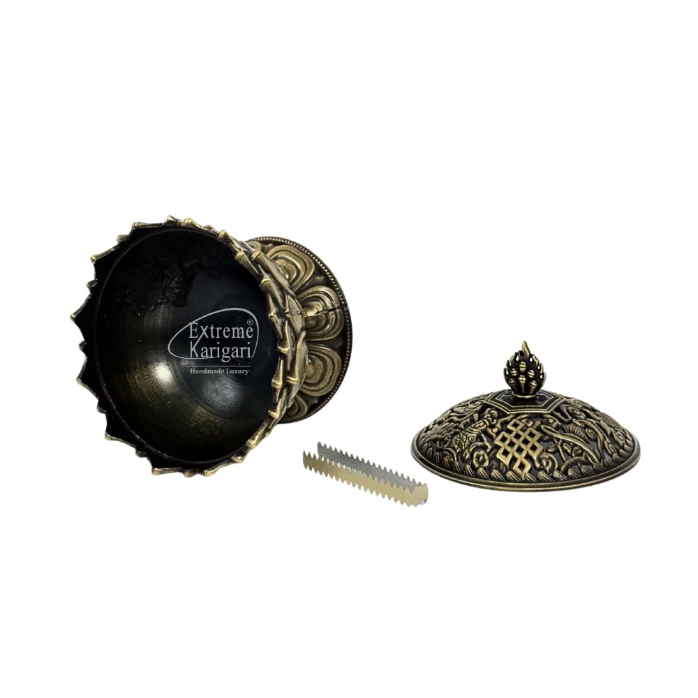 Extreme Karigari Antique Brass Incense Cone Burner with Lid – Decorative Metal Dhoop Batti Holder for Home Temple, Pooja Room, Meditation & Aromatherapy | Loban Bakhur Daan 4