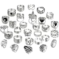 Hifot 29 Piezas Set Punk Anillos Plata, Nudillos Goticos,