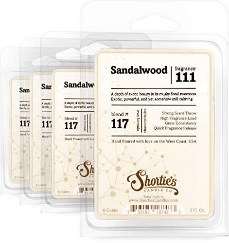 Shortie's Candle Company Pure Sandalwood Wax Melts Bulk Pack - Formula 117-4 Highly Scented Bars - Made with Natural Oils - Incense & Earth Air Freshener Cubes Collection