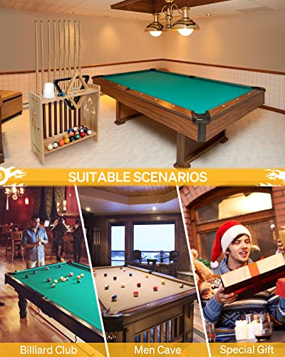 Extcct Pool Stick Holder Floor Stand- Billiards Pool Cue Rack Oak Solid Wooden Holds 9 Cues And Pool Table Accessories Organizer With Chalk Cone Holder For Game Room Club Or Men Cave #TOP5