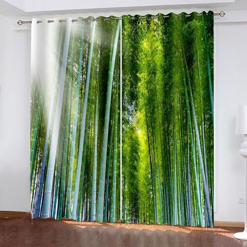 Wycian Cortina de estilo rústico, verde, 2 unidades, árboles de poliéster y paisaje soleado, 160 x 96 cm de alto x 96 cm de ancho para dormitorio