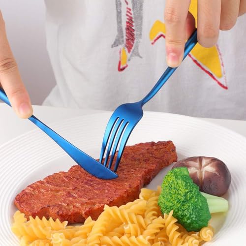 Image of 8 pcs Flatware Set, Blue Silverware Set for 2, Knife Fork Spoon, Stainless Steel Home Dinnerware Tableware,Mixed Cutlery Set Eating Utensils for Restaurants (8 Pcs Blue)
