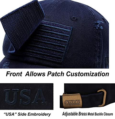 Image of Antourage American Flag Unisex Baseball Hat for Men and Women | USA Flag Mesh Snapback Flat Visor Cap + 2 Patriotic Patches