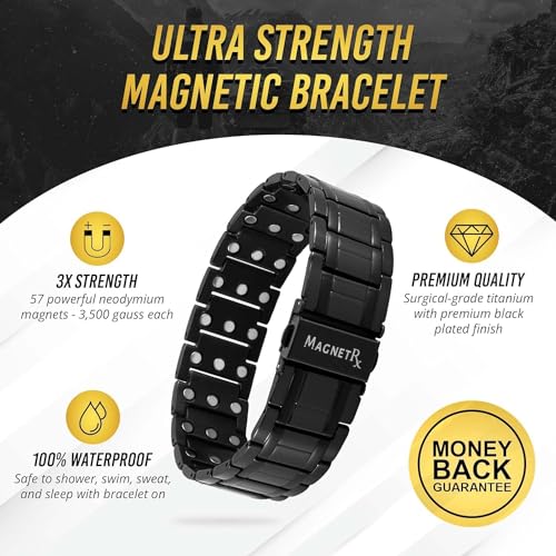 MagnetRX® 3X Strength Titanium Magnetic Bracelet – Magnetic Bracelets for Men – Premium Fold-Over Clasp and Adjustable Length with Sizing Tool (Black) - Image 4