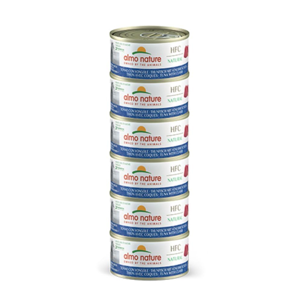 Almo Nature HFC Natural - Nassfutter für ausgewachsene Katzen - Thunfisch & Muscheln - Human Grade, Glutenfrei - 6 x 70g