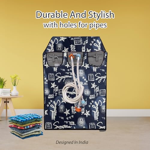Image of Waterproof & Dustproof Top Front Load Washing Machine Cover for 6 kg 6.5 kg 7kg & 7.5 kg Compatible for IFB LG Samsung Whirlpool Bosch Haier (SIGNATURE BLUE)