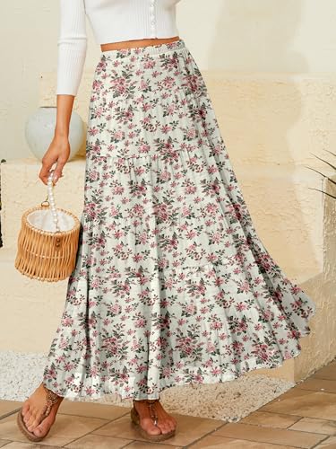 Image of NASHALYLY Women's Chiffon Elastic High Waist Pleated A-Line Flared Maxi Skirts