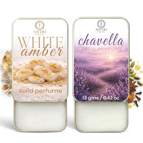 Image of Solid Perfume |White amber&Chavella Alcohol Free Wax Perfume Balm, Long Lasting | Pocket Tin 12g, Pack Of 2| Non Greasy Smooth Glide, Travel Friendly Unisex Gifts He Or Her