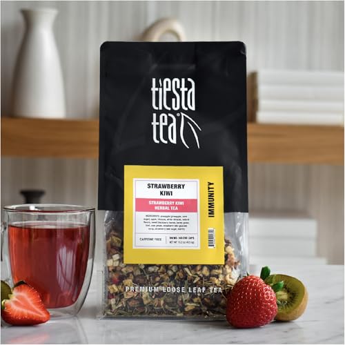 Image of Tiesta Tea - Strawberry Kiwi Herbal Tea, Loose Leaf, Strawberry Hibiscus Kiwi Fruit Tea, Premium Caffeine-Free Herbal Blend, Make Hot or Iced & Up to 200 Cups, 16 oz Resealable Bulk Pouch