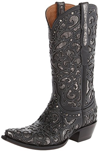 Lucchese Womens Cowboy Boots Black Cowhide Leather 8.5 C