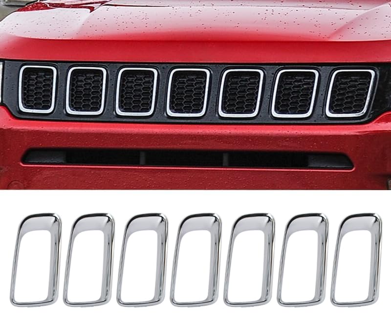 COOL STAR68109865AA 7PCS Chrome Grille Trim Molding Insert Compatible with Jeep Compass 2011-2017