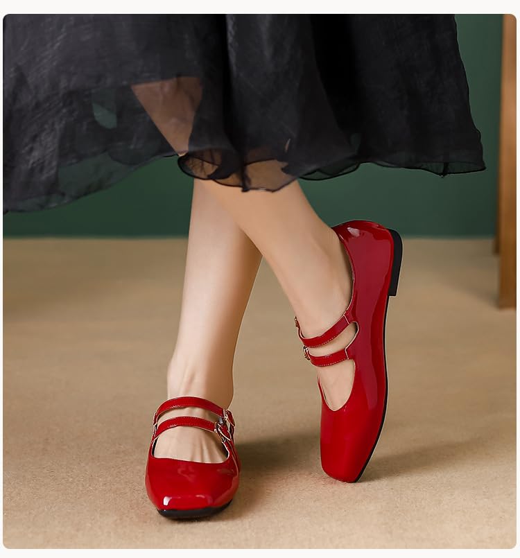 Double Buckle Dress Flats Shoes for Women Closed Square Toe Classic Mary Jane Flats Comfortable Dressy Casual Slip-on Ballet Shoes3