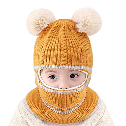 Kids Winter Hat Scarf Mitten Set, Unisex Infant Toddler Baby Girls Hat Scarf 1-4T (Yellow)