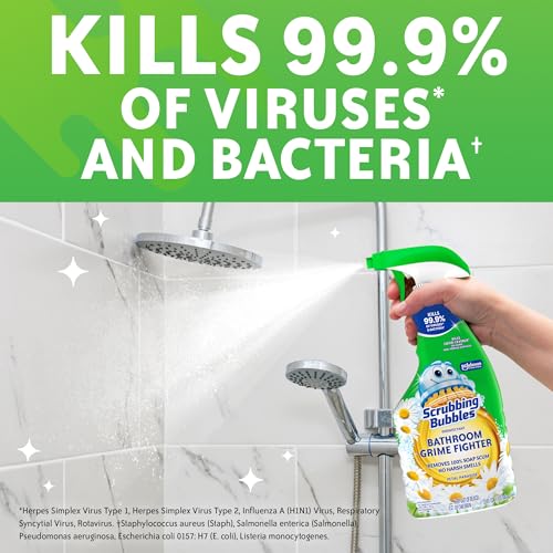 Image of Scrubbing Bubbles Bathroom and Shower Cleaner Disinfectant Spray, Foaming Action Bathroom Grime Fighter, Petal Paradise Scent, 32oz (Pack of 2)
