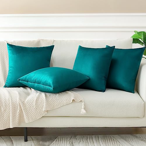 Sungeek Set of 4 Decorative Cushion Covers Solid Soft Velvet Pillow Covers with Invisible Zipper Square Throw Pillow Cases for Sofa Car Patio Bedroom Living Room 45x45cm Blue Green - Cosy Home Interiors Sungeek Set of 4 Decorative Cushion Covers Solid Soft Velvet Pillow Covers with Invisible Zipper Square Throw Pillow Cases for Sofa Car Patio Bedroom Living Room 45x45cm Blue Green - Image 3