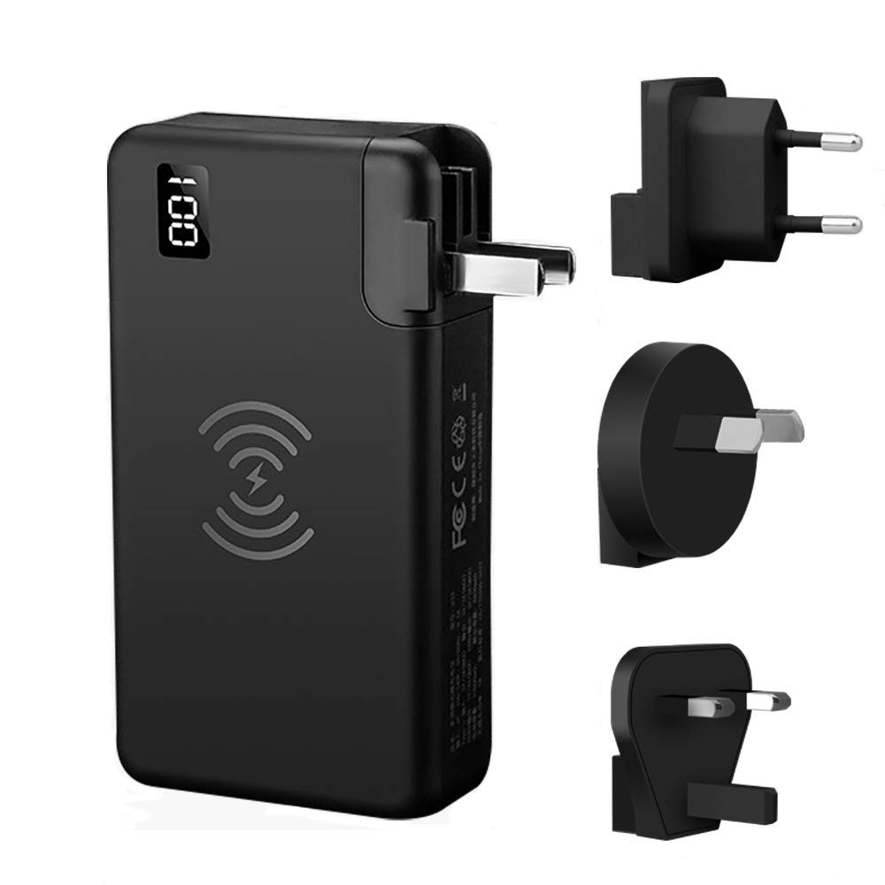 Wireless Power Bank, 10000mAh Portable Charger Wireless with 18W Power Delivery, QC 3.0 Ports and LED Displaly Compatible iPhone XS/XS Max/XR/X/8/8 Plus and All Qi-enabled Device, Black