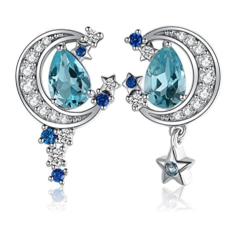 JewelryPalace Pendientes de Luna y Estrella de Topacio Azul Cielo Cover