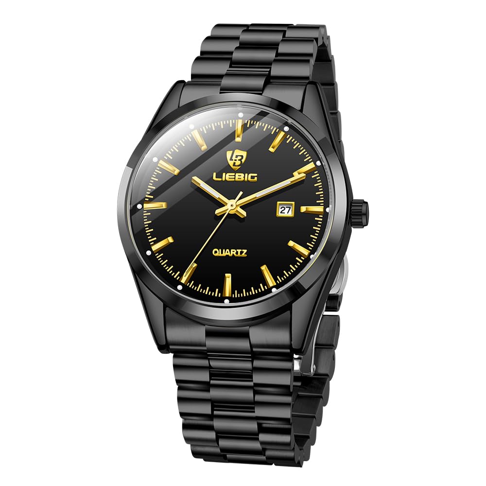 Liebig Stainless Steel Quartz Watch, Men Watches Analog Quartz Watch for Gentleman Business Waterproof Stainless Steel Classics Watch Day and Date, Black Dial Black Band, L8007BKM (B0D4DFHKVS) Amazon Price History, Amazon Price Tracker