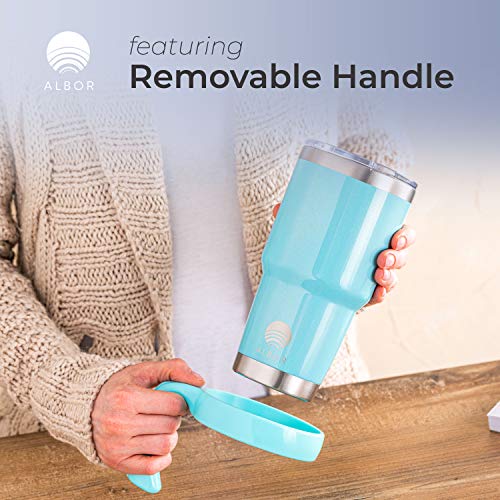 ALBOR Triple Insulated Stainless Steel Tumbler 30 Oz Shimmer Blue Coffee Travel Mug With Handle