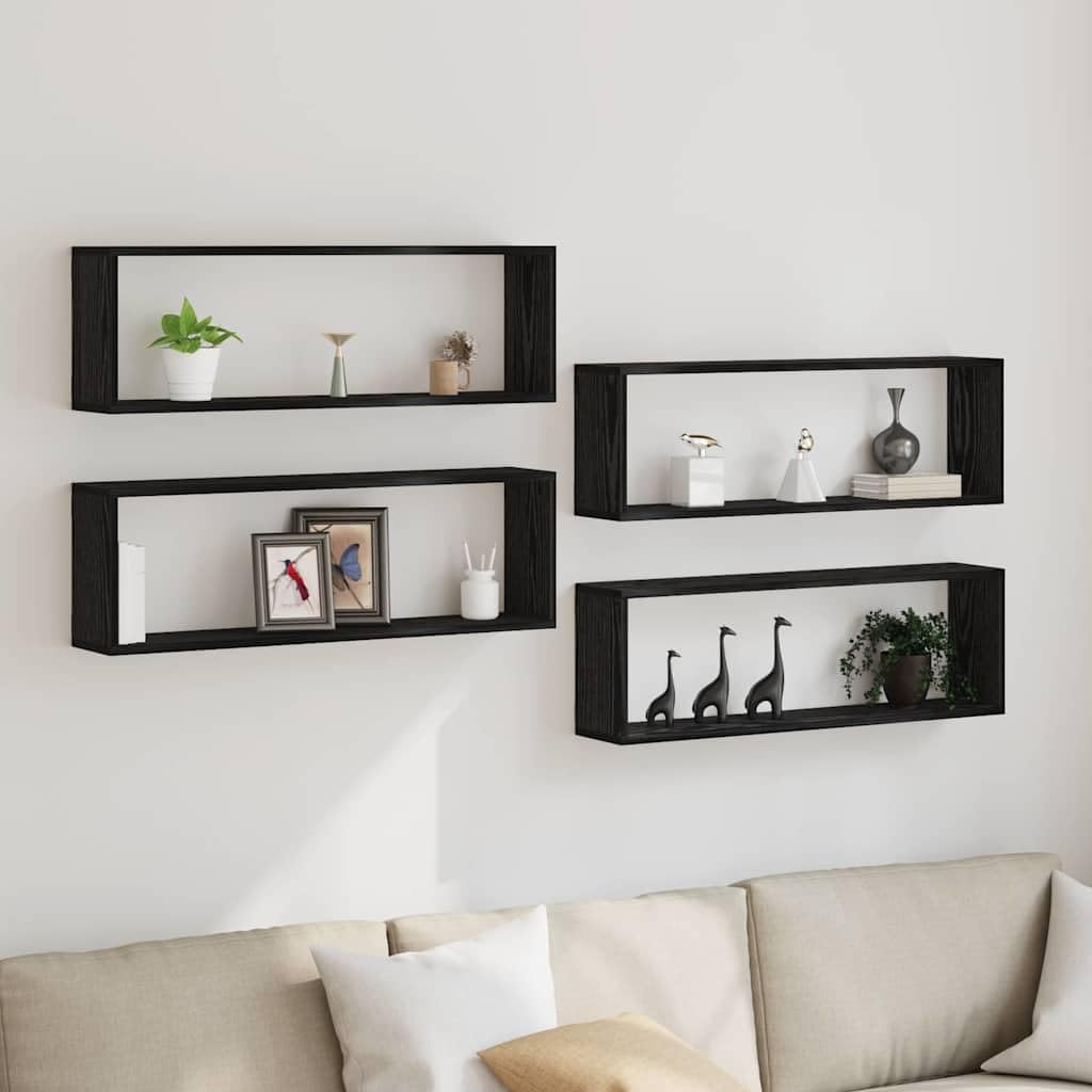 Lot de 4 étagères murales en chêne noir 80 x 15 x 26 cm