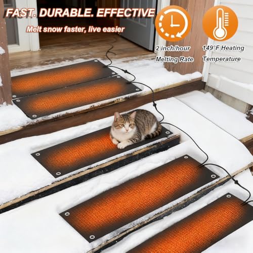 Lot de 5 tapis chauffants pour faire fondre la neige en caoutchouc avec câble d'alimentation pour portes, escaliers, entrées de véhicule, 5 pièces - 10 x 48 po