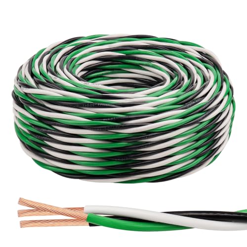 Image of THHN Wire 12 Gauge 50 FT 3 Conductors Copper Wire Black White Green, 12 AWG Copper Wire with Ground 600V Building Wire Nylon Jacket for Residential, CNC, Ground, Industrial