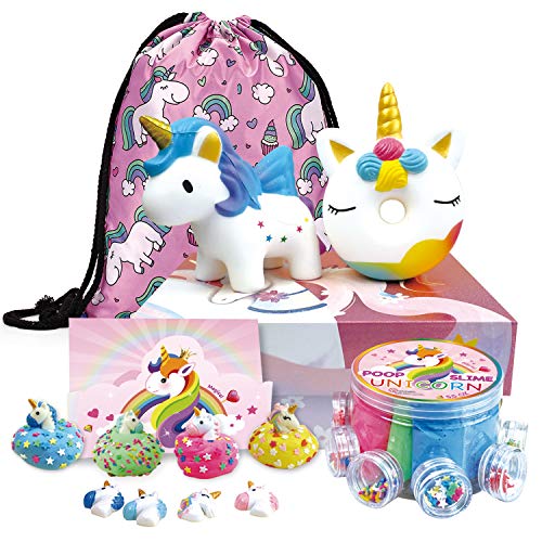 Unicorn Gift Set - Unicorn Squishy, Unicorn Slime, Unicorn Drawstring Backpack, Unicorn Card - Unicorn Gifts for Girls (Gift Box 2)