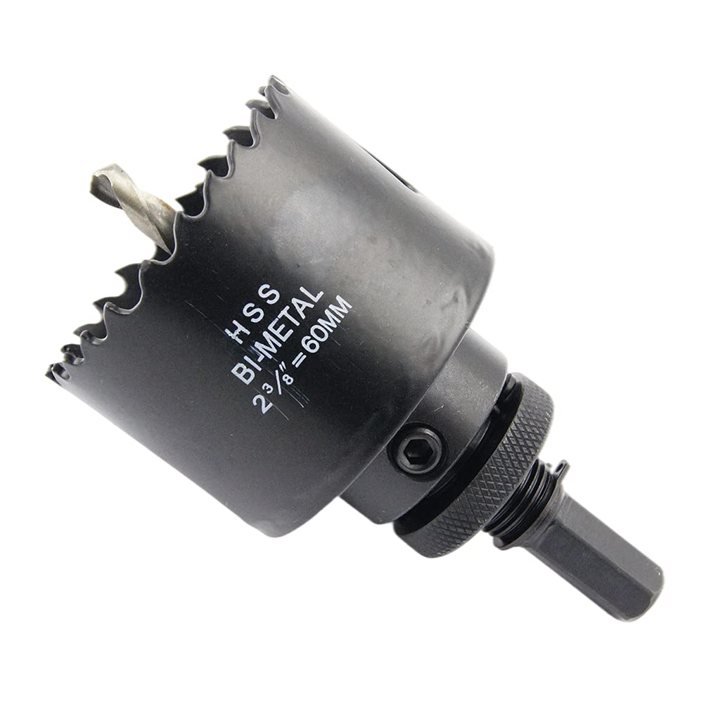 2.36 inch Hole Saw, LAIWEI 60mm Hole Cutter with A2 Heavy Duty Mandrel, 4341 Drill Bit,Cutting depth 38mm,For drilling holes in wood, aluminium profiles, PVC and metal pipes（2-3/8")