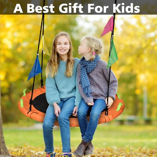 Image of HeyZoo Tree Swing, Saucer Swing 40 Inch for Kids, 900lbs Weight Capacity, with Adjustable Hanging Straps, for Backyard and Outdoor Playground, Orange
