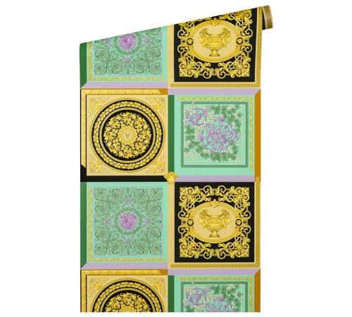 A.S. Création Versace Wallpaper Baroque Luxury Wallpaper Floral 387041 Mint Green Purple Black Gold Logo Medusa 10.05 x 0.70 m Made in Germany - Image 4